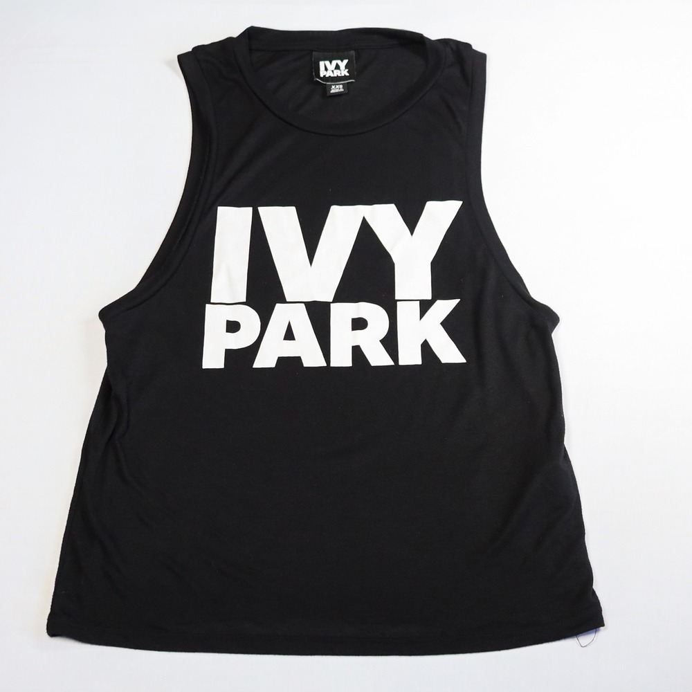 Ivy Park Logo Muscle Tank Top Womens XXS Black Sleeveless Graphic Activewear Tee